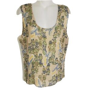 Nicola Womens Shirt Size XL Beige Paisley Top Crinkle Stretch Sleeveless Poly
